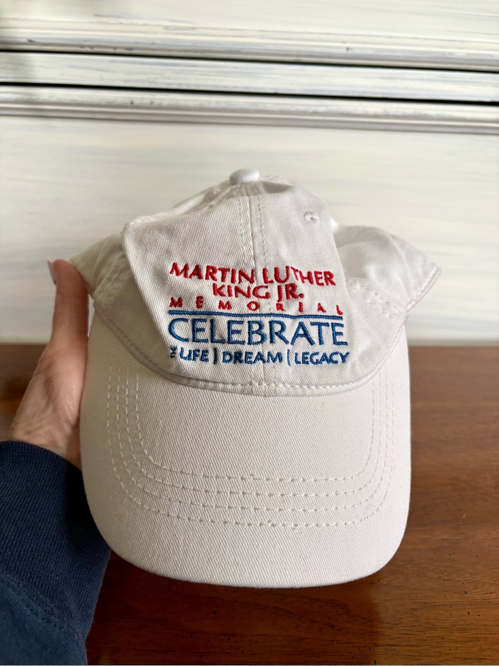 Tommy Hilfiger Cream Hat with Red and Blue MLK Memorial Embroidery